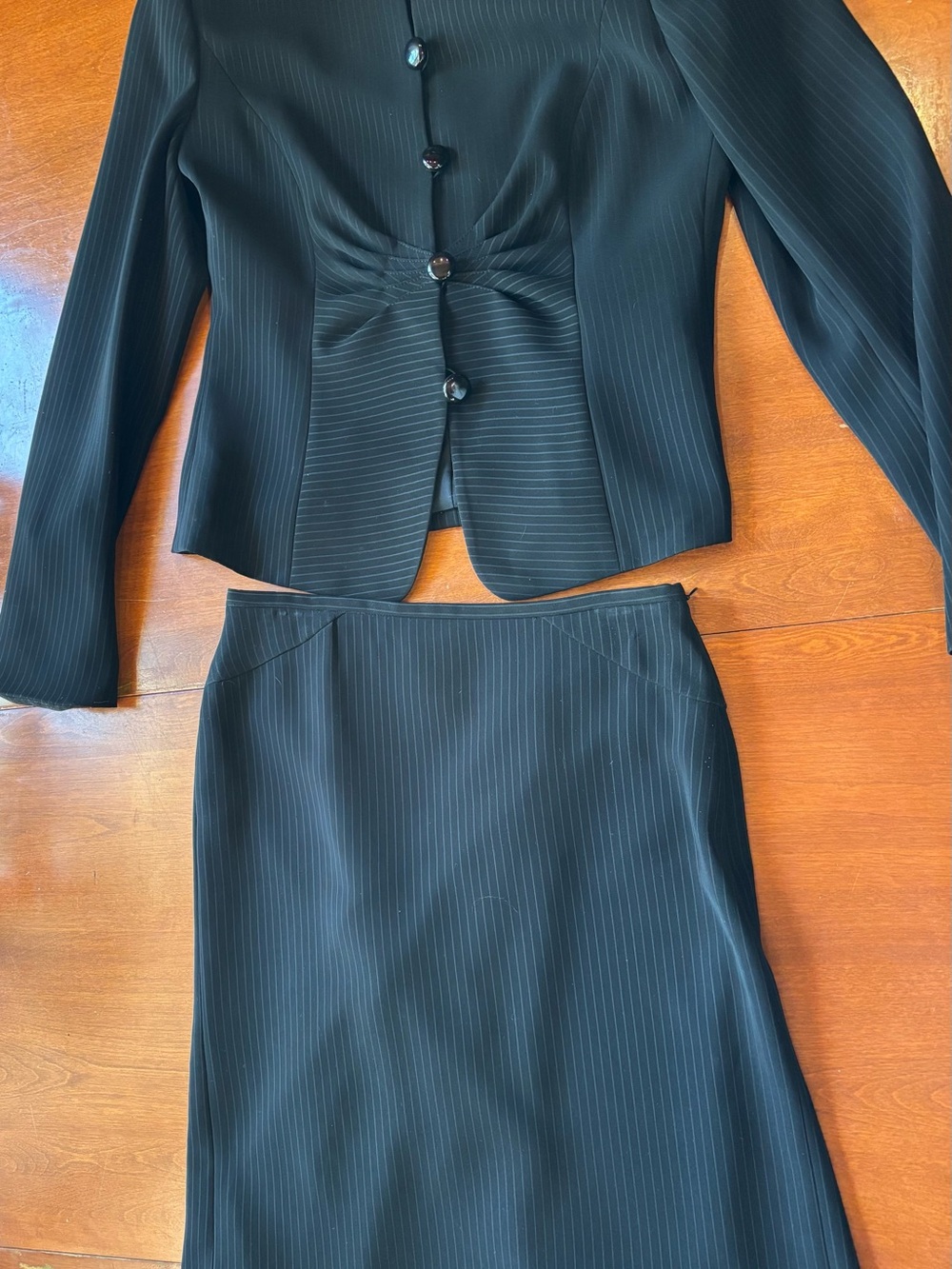 Women's Vintage Armani Black Pinstripe Pencil Skirt - Classic Professional Style